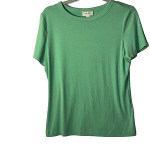 Croft & Barrow Green Ribbed Short Sleeve Top Large